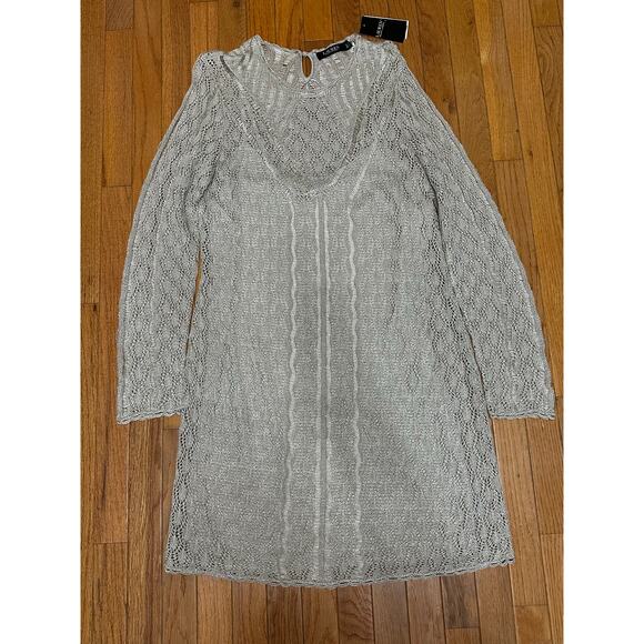 Lauren Ralph Lauren Metallic Linen Blend Crochet Sweater Dress XL Pewter NWT - Picture 13 of 14